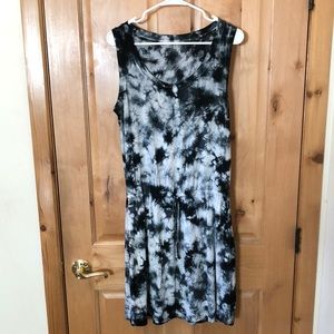 Pink Lotus Black & White Tie-Dye Dress, Size: M